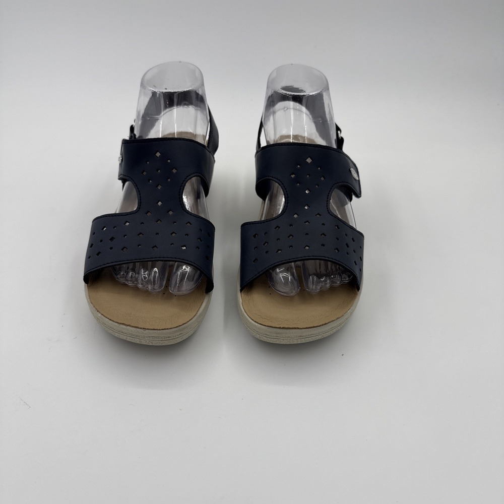 Fly Fot Women's Navy Blue Sandals Size 39 US 8 -8.5 Anatomic Strappy Wedge